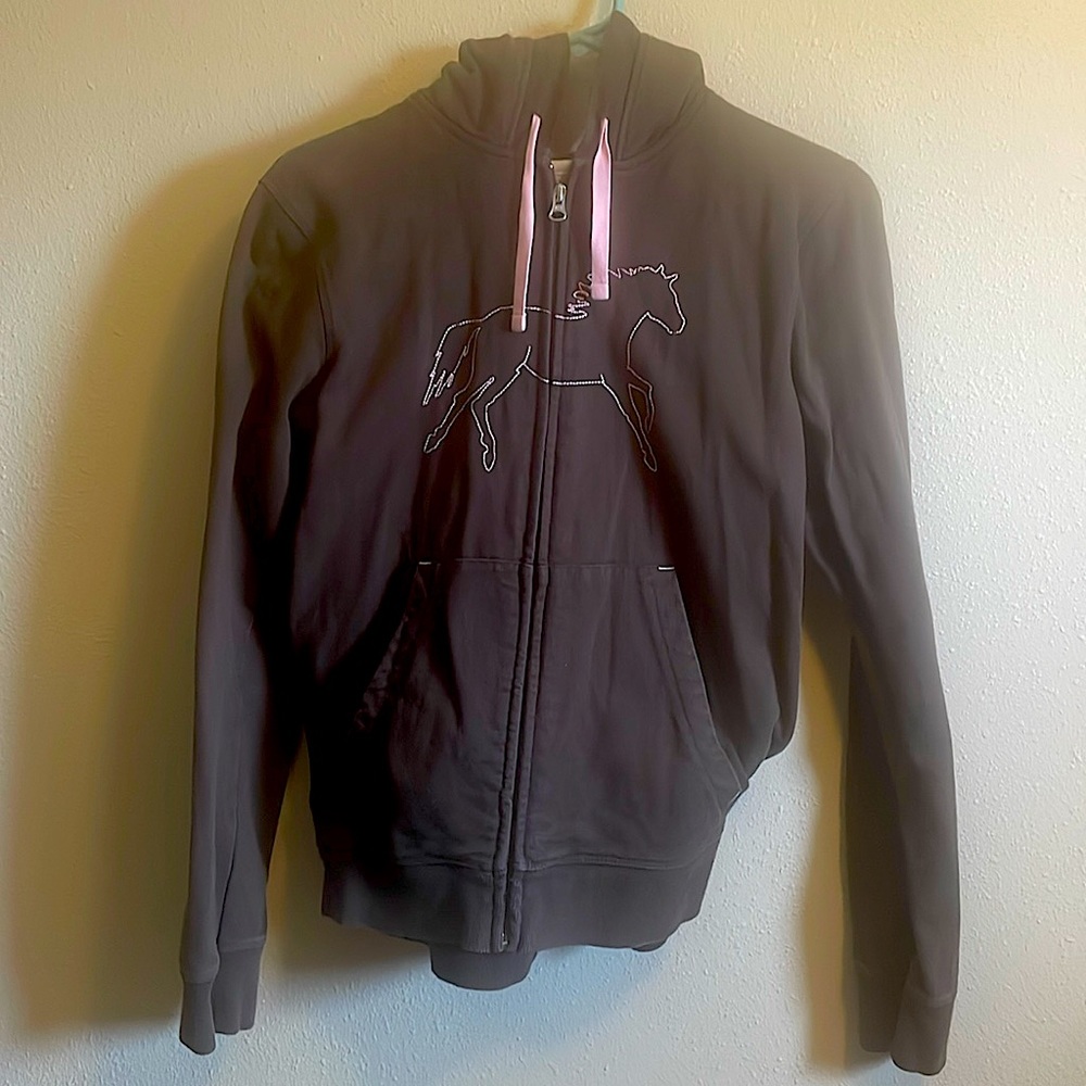 Ladies Brown hoodie with pink accents medium